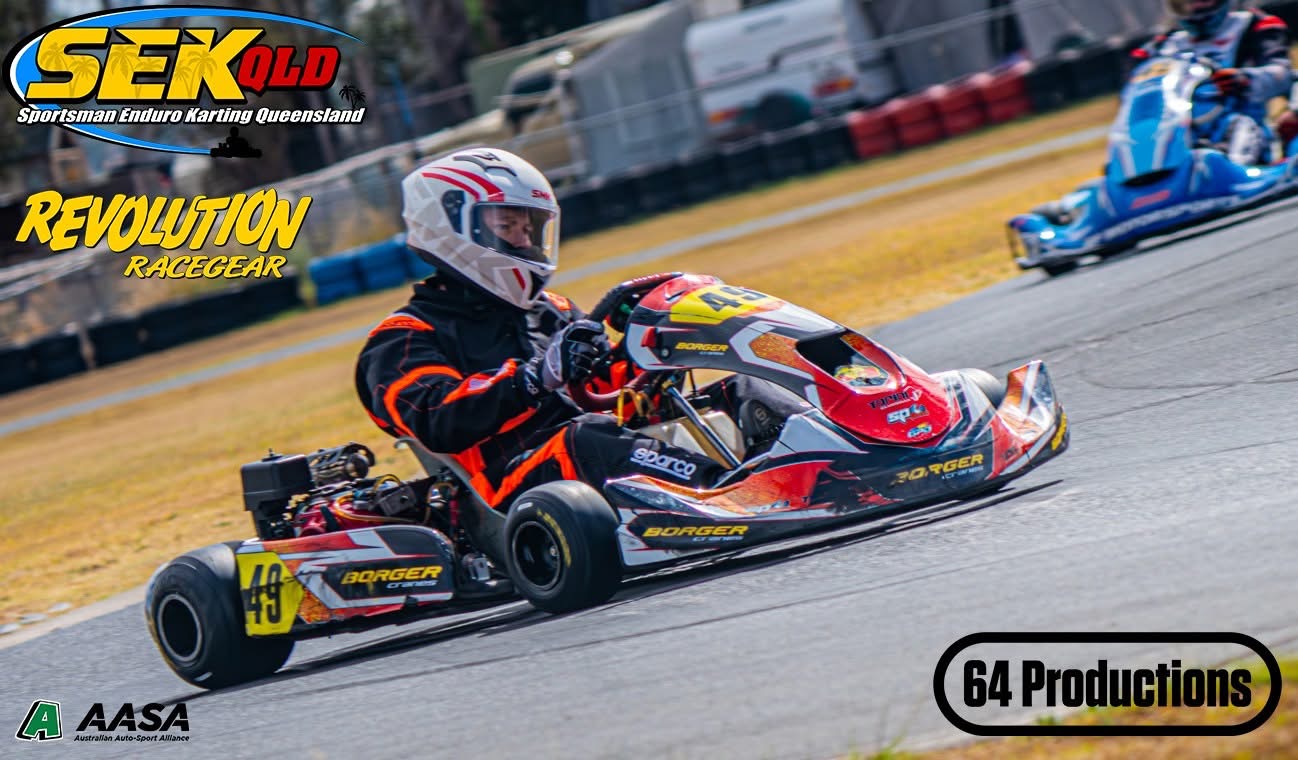 BR Motorsport #49 driver standing next to the kart off-track at the tyre wall after the lap-106 crash