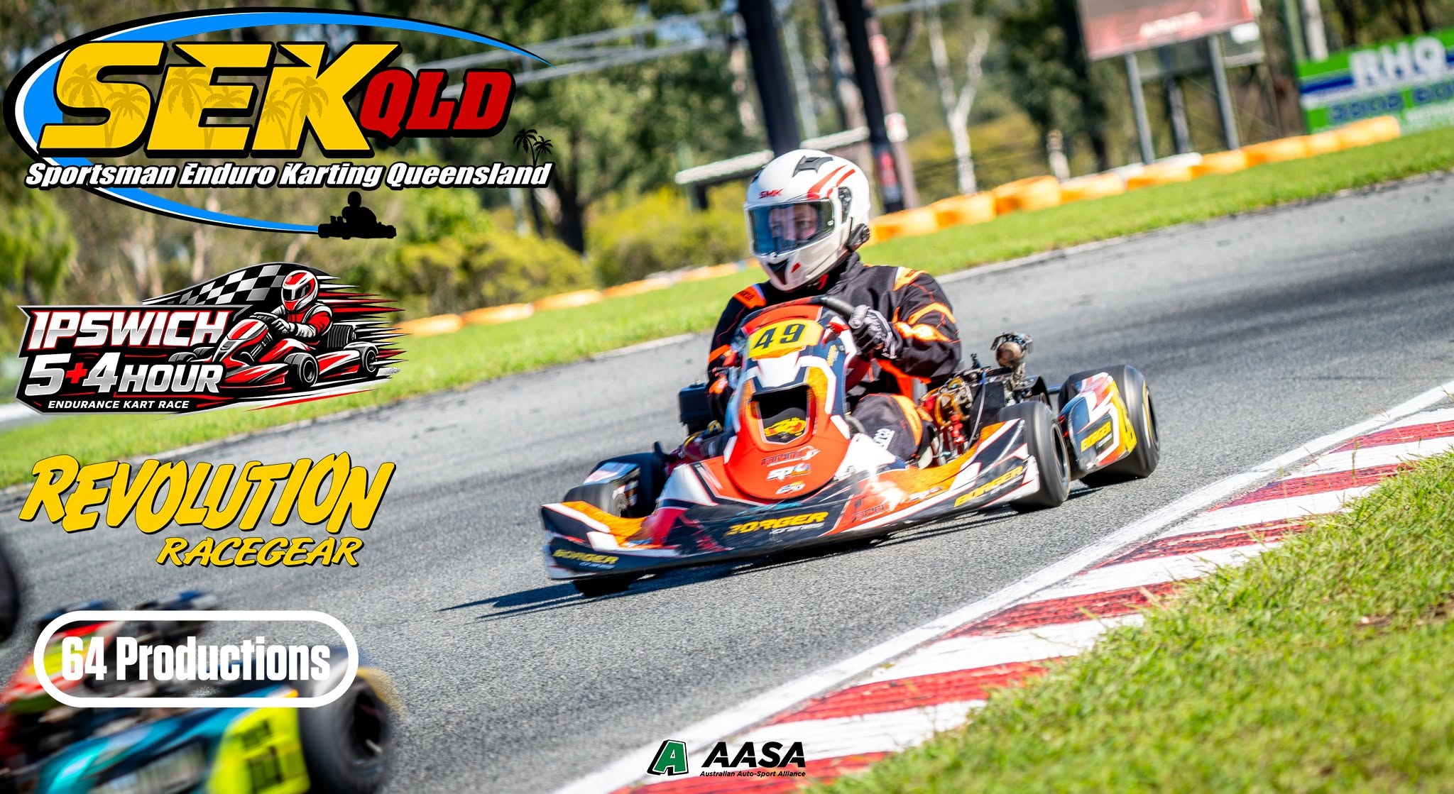 BR Motorsport #49 riding the kerb in bright daylight at Ipswich Kart Club
